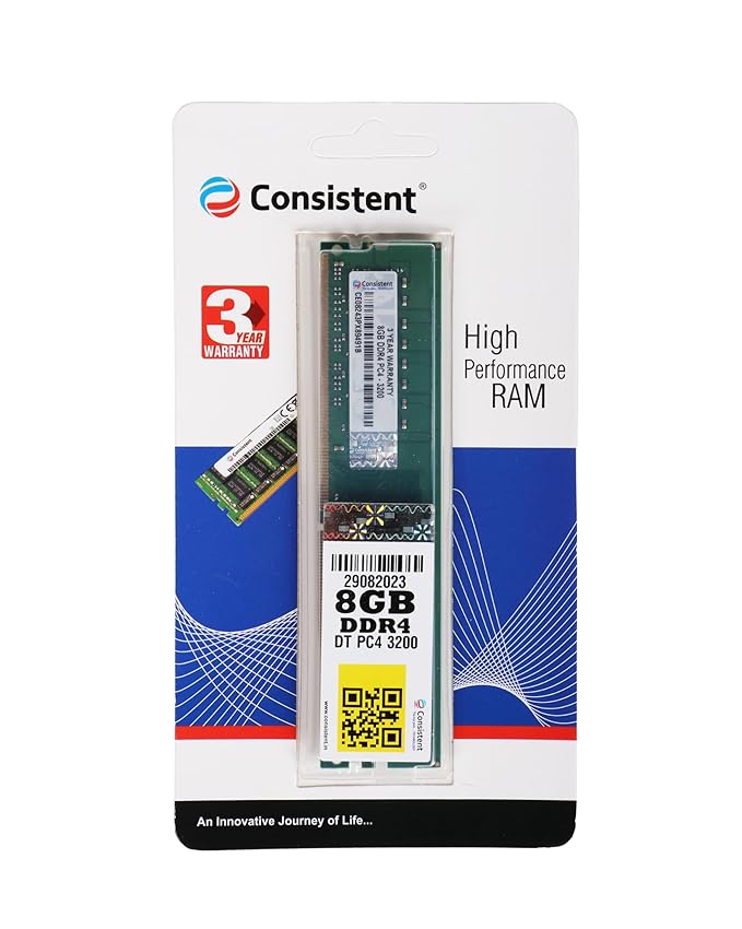 Consistent 8GB DDR4 RAM 3200Mhz Desktop, Plug-and-Play  No Additional Drivers Required with 3 Year Warranty Ram for desktop DDR4-compatible motherboards.