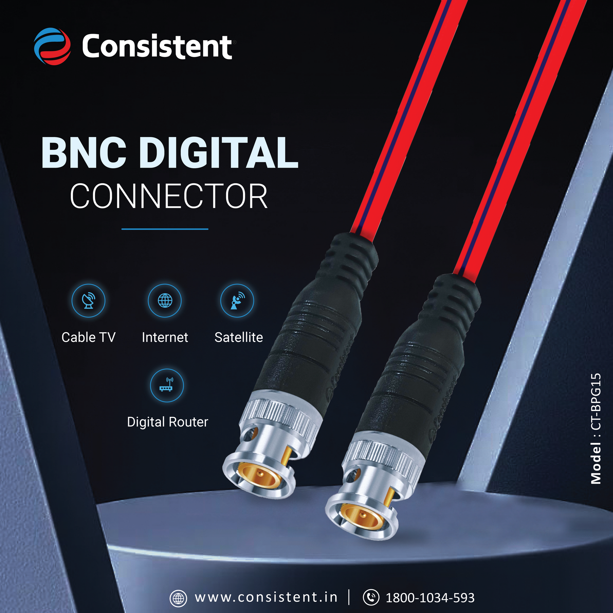 BNC digital connector with gold-plated contacts and sturdy metal casing, used for secure video and data connections.