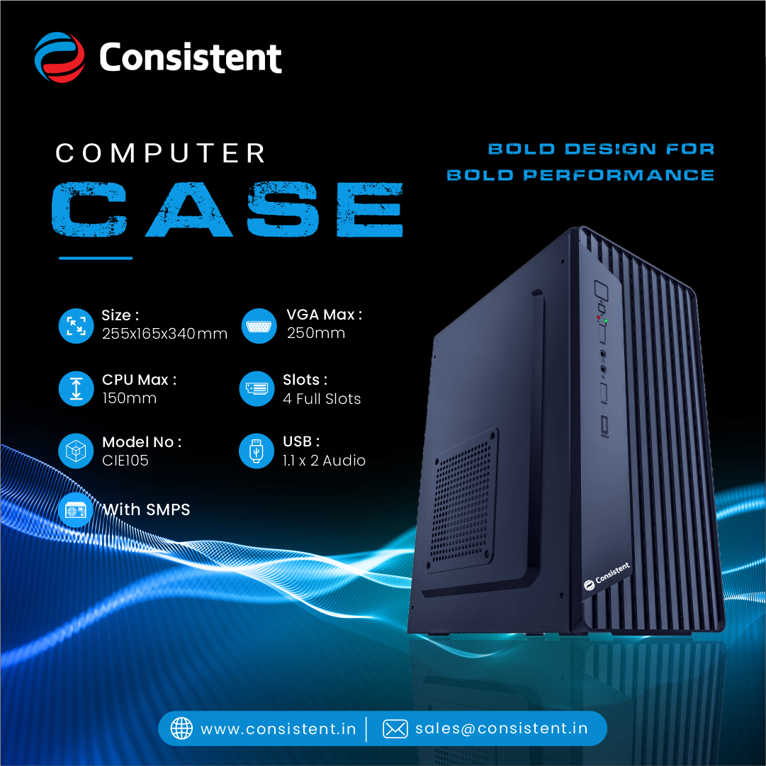 Consistent PC Case/SMPS (CIE105) Computer Case 4 Full Slots VGA Max 25 ...