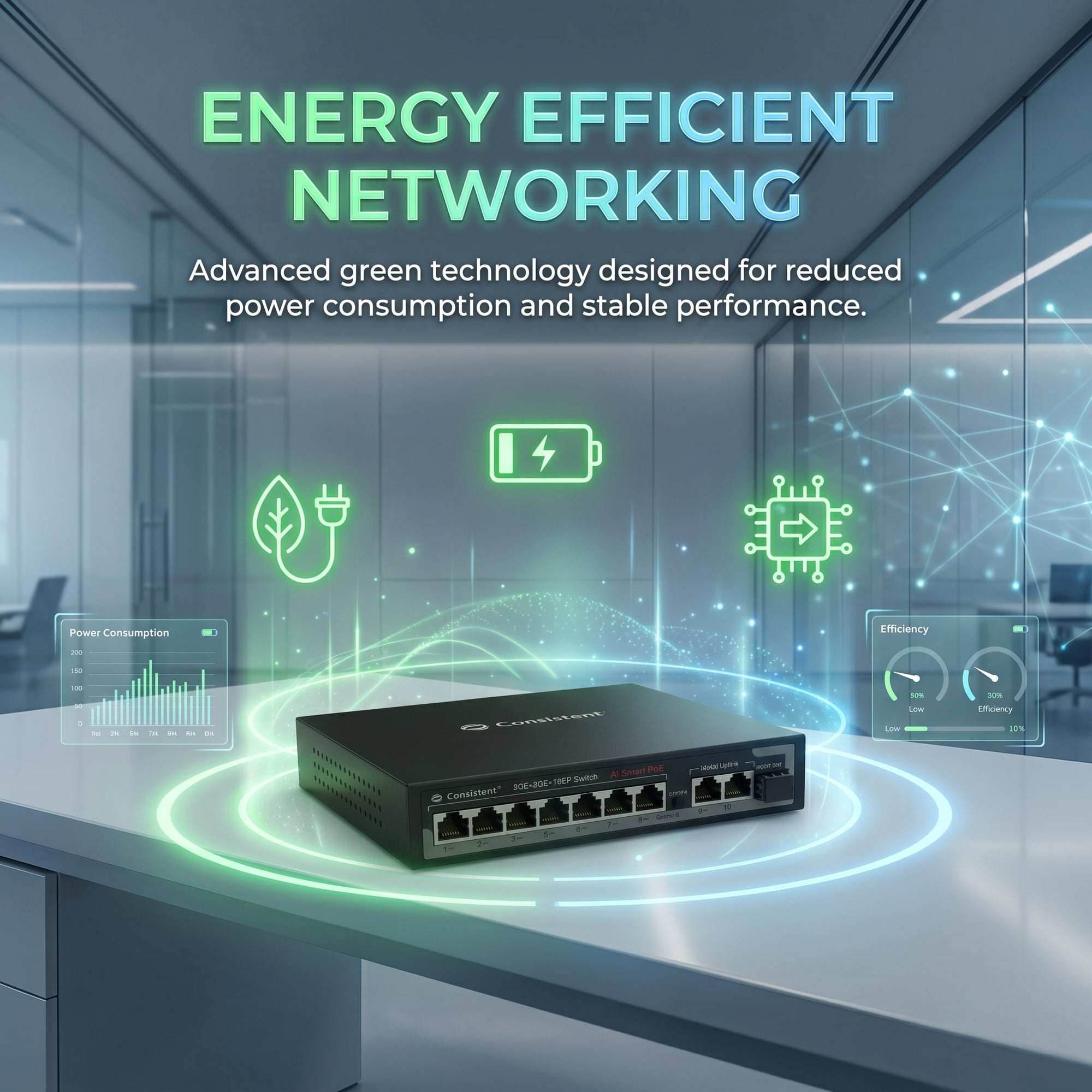 Consistent 8+2+1 Full Giga PoE Switch (CG-8P-2UG-1S)
