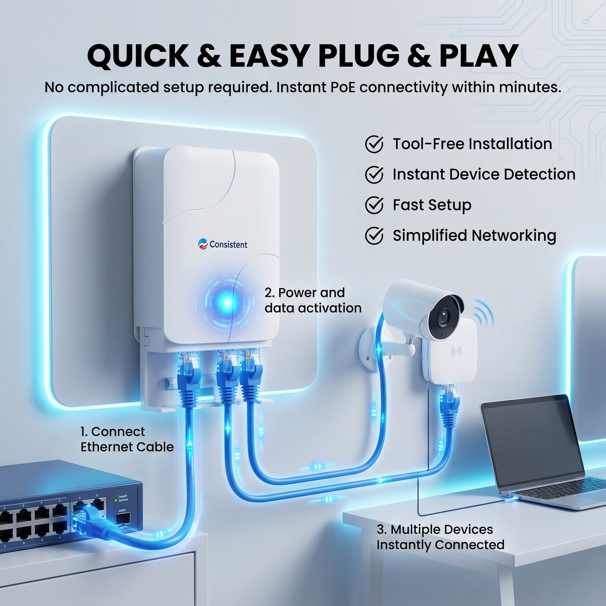 Consistent POE Extender CT-PEX-103 by Everest Store, showing device with Ethernet ports on a clean, professional background.