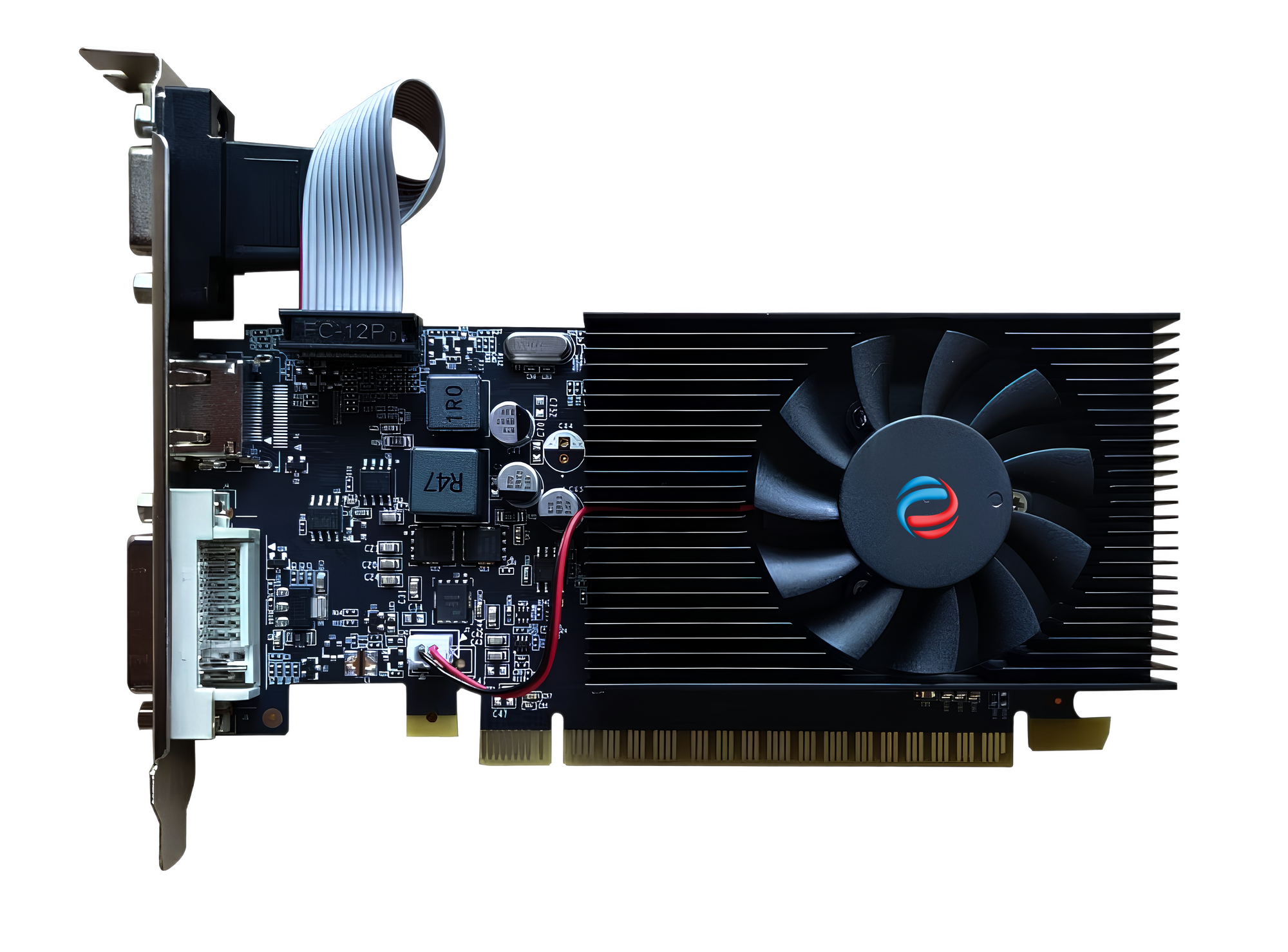 Everest Store GeForce GT 740 DDR3 graphics card with cooling fan and PCIe connector, designed for gaming and multimedia computers.