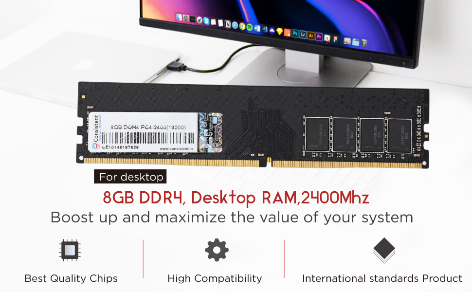 Consistent 8GB DDR4, Desktop RAM,2400Mhz Faster data rates are expected to be available as DDR4 technology matures with 3 year Replacement warranty