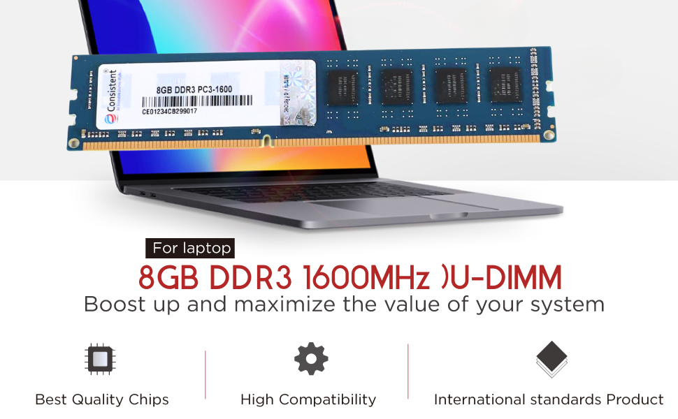 Consistent 8GB DDR3 1600MHz Desktop RAM (Memory) U-DIMM | Long-DIMM | DT PC3-1600 Single Channel Memory with 3 Years Manufacturer Warranty (Made in India)