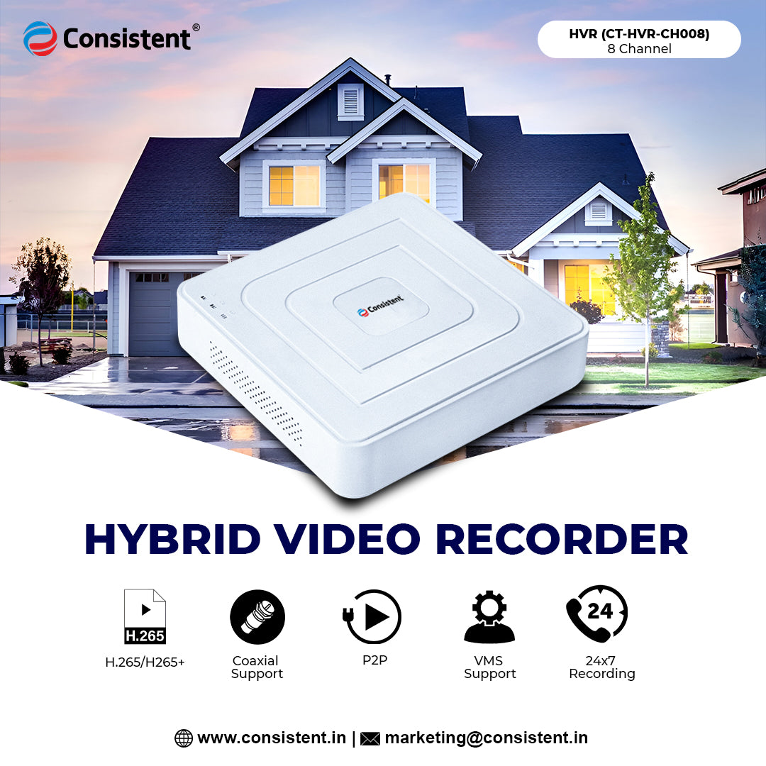 Consistent 8 Channel Hybrid HVR Security Camera Recorder – 4K/5MP/1080p 5-in-1 DVR/NVR for CCTV Analog & IP Systems