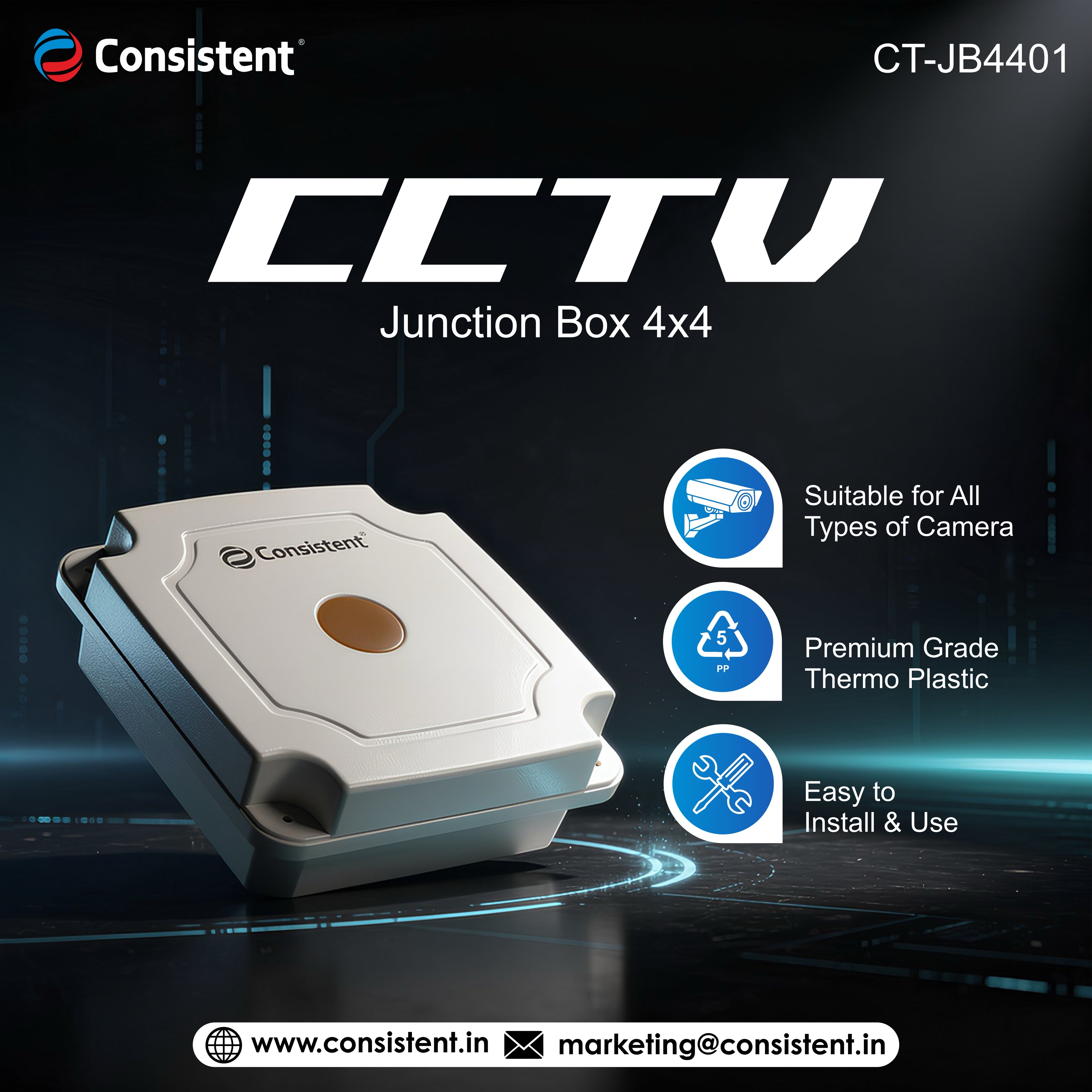Consistent CCTV Junction Box 4×4 – (CT-JB4401)