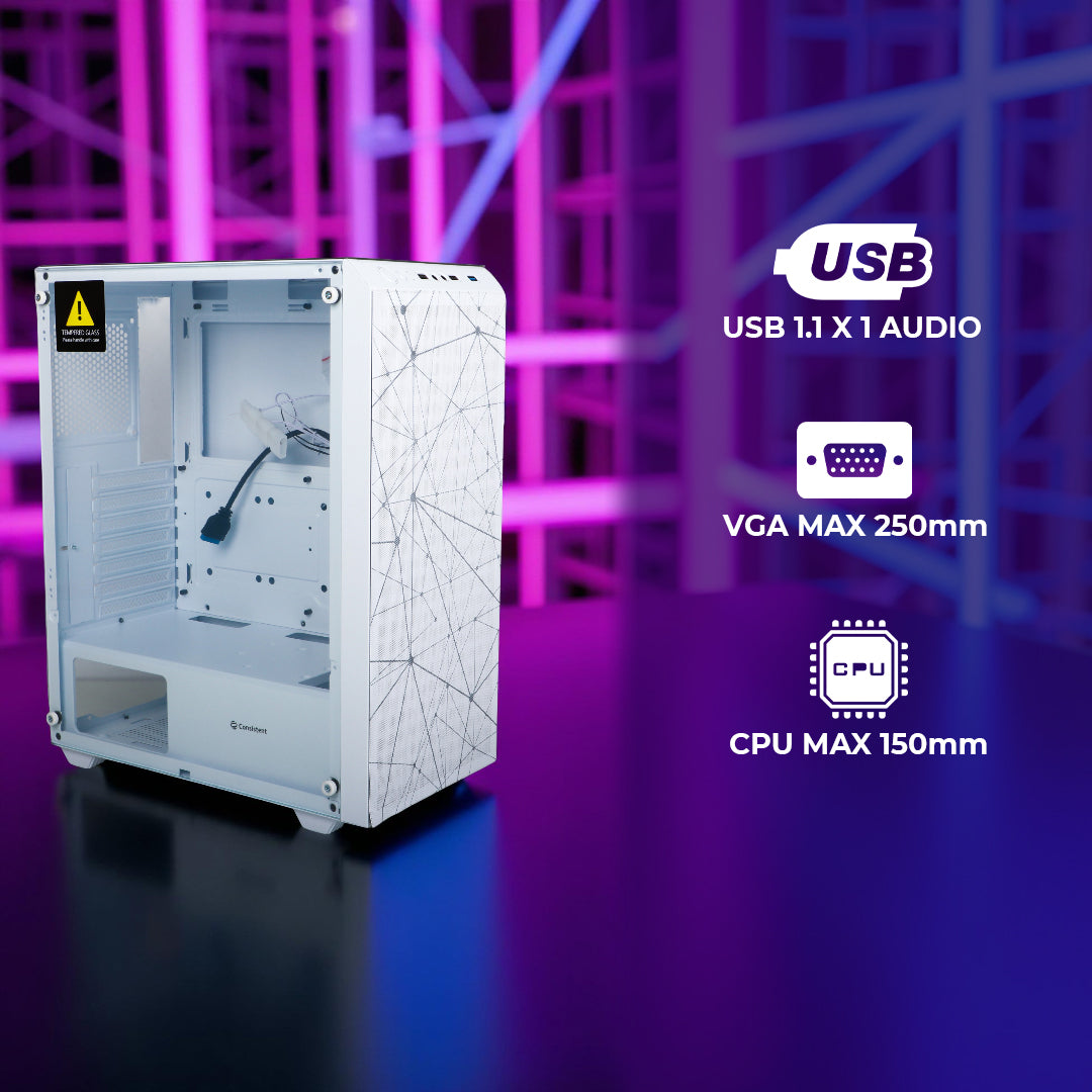 Consistent Nexus Gaming Cabinet 2003 | Slots - 4Full Slot | VGA Max- 250mm | CPU Max-150 mm | USB -1.1 x 2 Audio.