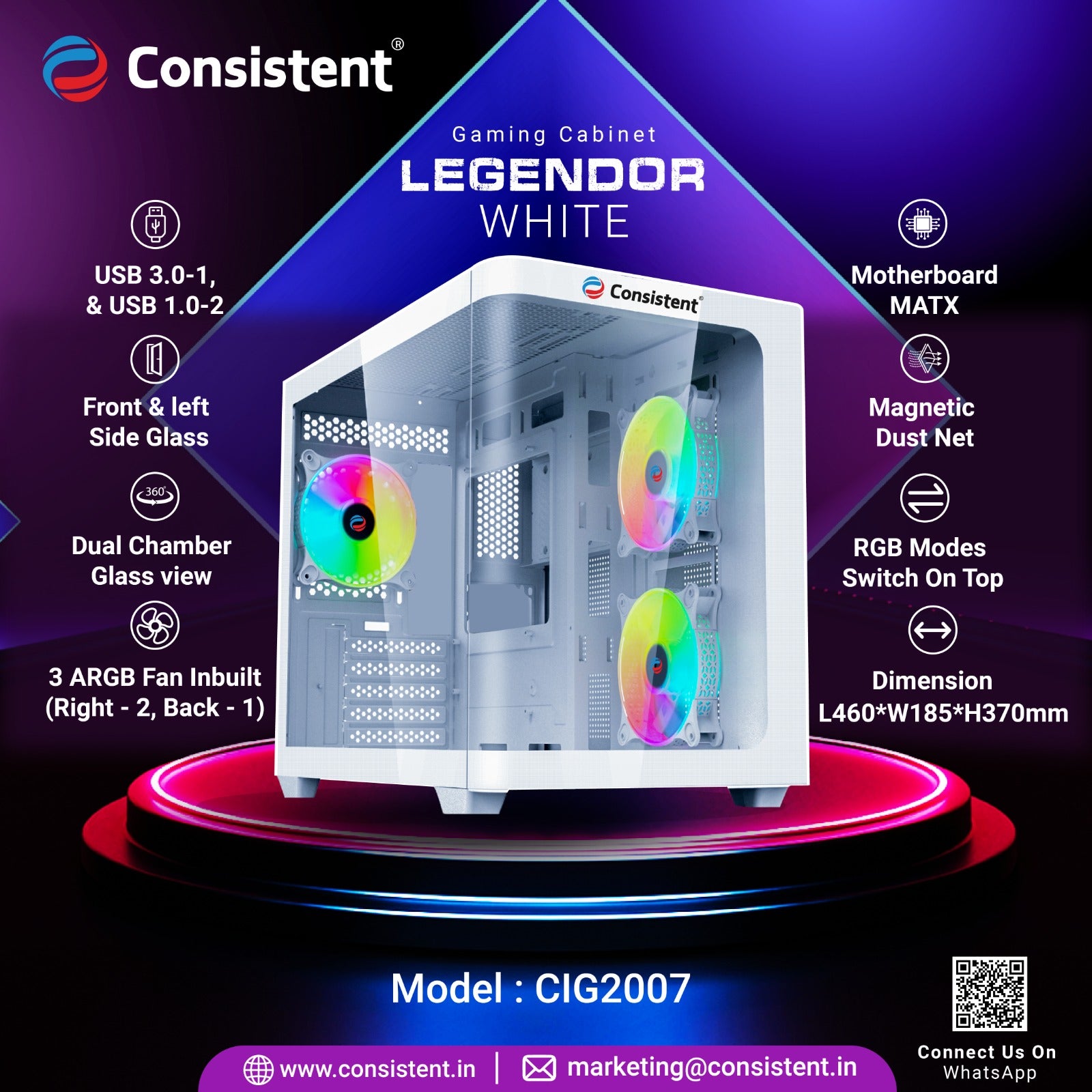 CONSISTENT GAMING PC CASE (CIG2007)WHITE - LEGENDOR WHITE
