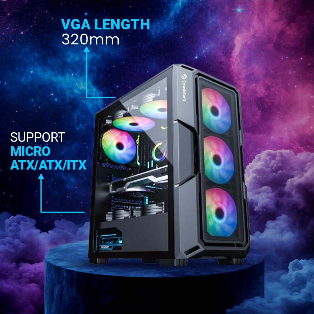 Consistent Lunar Gaming Cabinet 2010 | Support: Micro ATX/ATX/ITX | 6 FRGB Cooling Fan | Total Fan Option 8