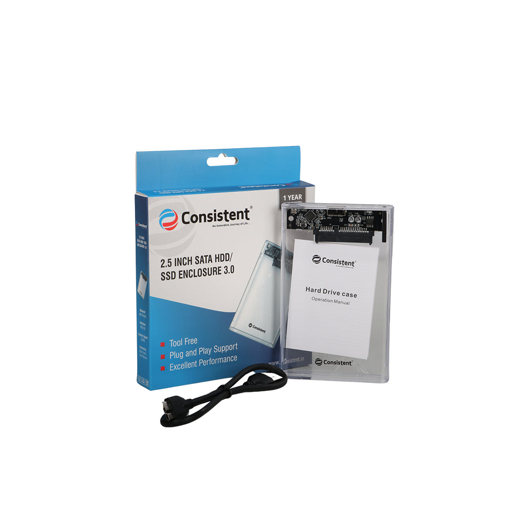 Consistent 2.5ich SATA HDD/ SSD Enclosure 3.0 Transparent Enclosure, Portable External Hard Disk Enclosure 7 MM and 9.5 MM Tool Free , Supports.