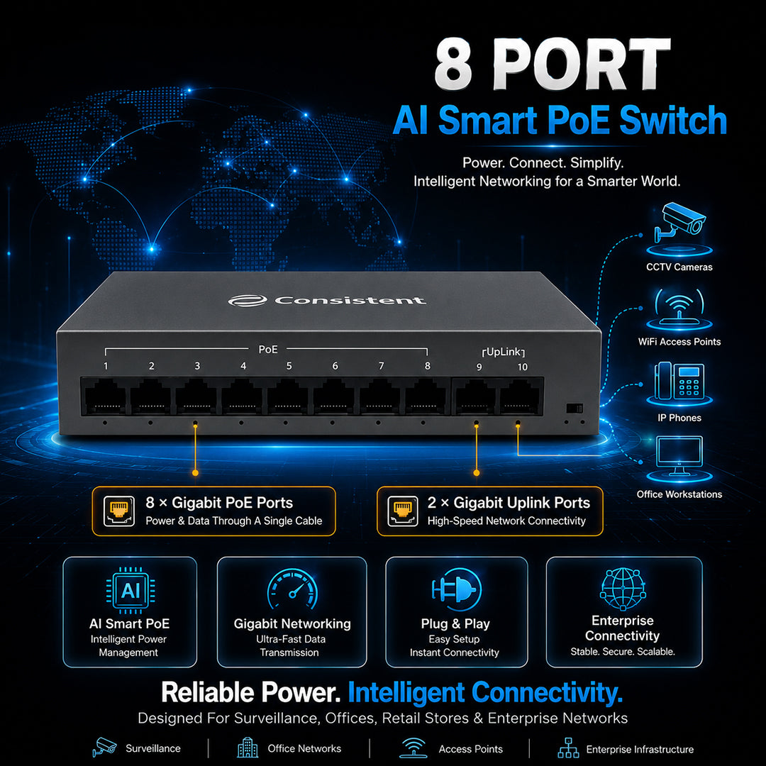 Consistent POE Switch 8CH Gold (C-8P-2UE-G)