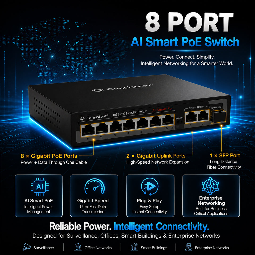 Consistent 8+2+1 Full Giga PoE Switch (CG-8P-2UG-1S)