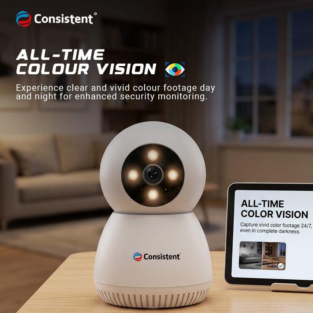 Mini robot camera with pan-tilt design, 3MP resolution, smart human detection, wireless Wi-Fi, in colorful casing.