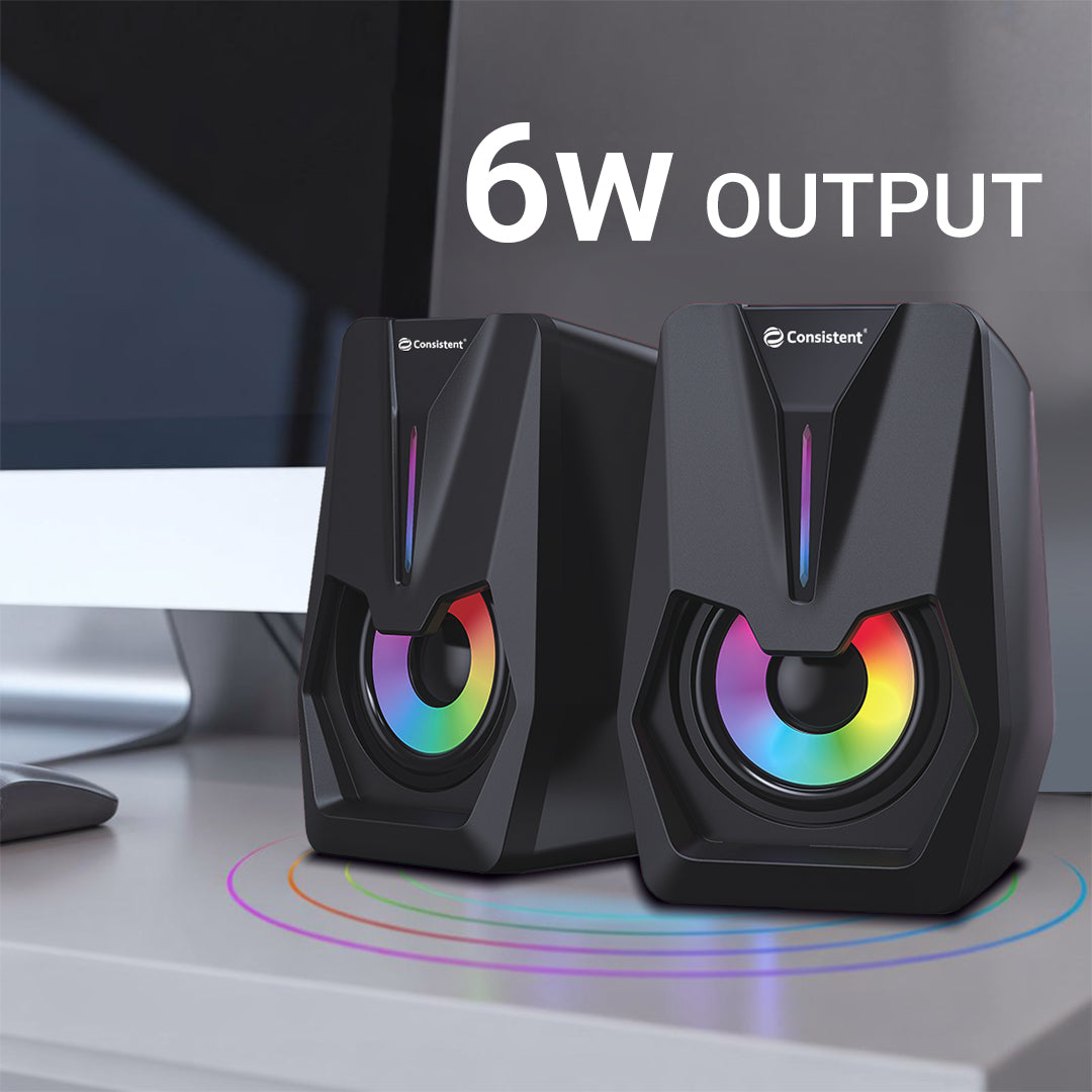 Consistent SA RE GA MA Desktop Computer Speakers, 2.0 Channel, USB Powered, RGB Lighting, Black