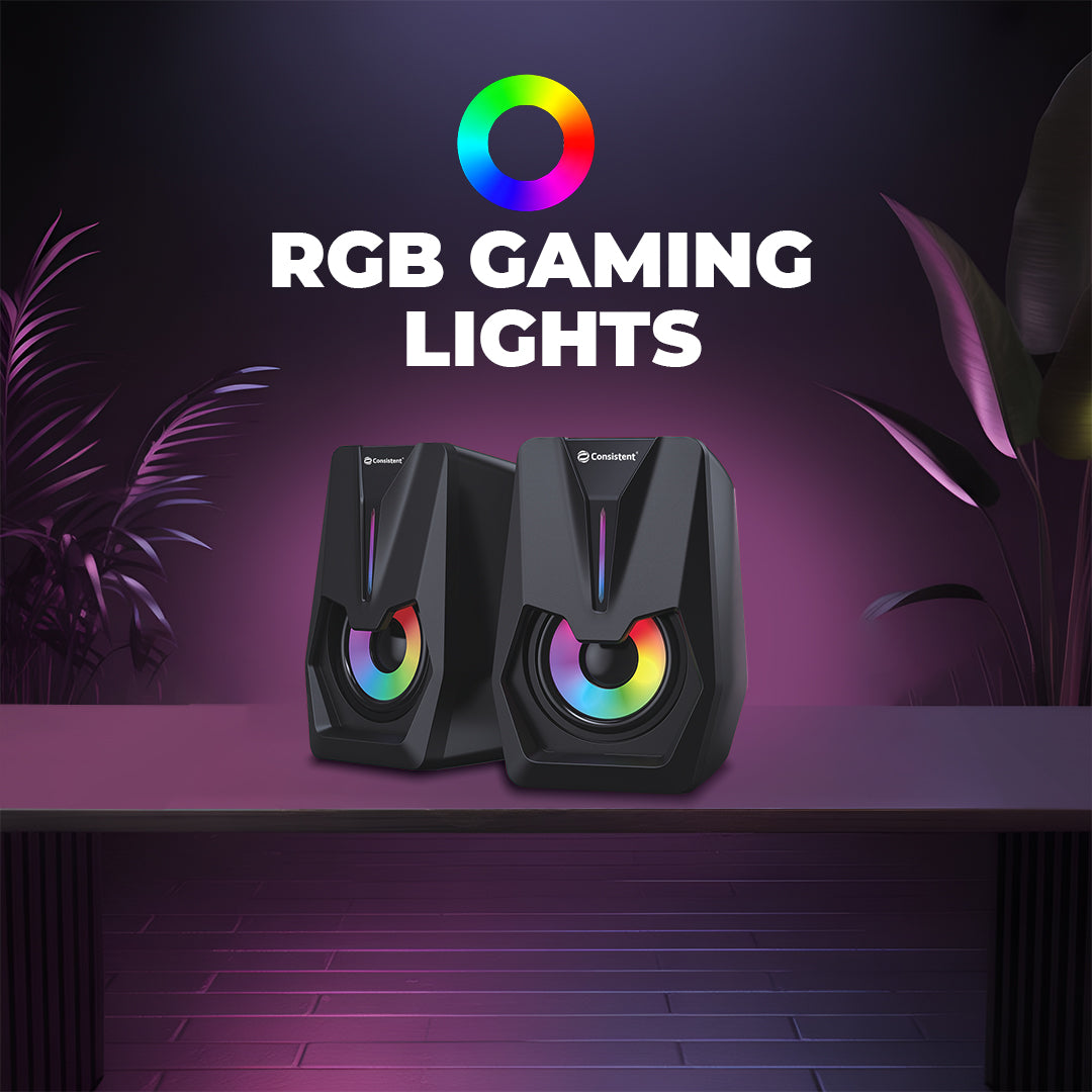 Consistent SA RE GA MA Desktop Computer Speakers, 2.0 Channel, USB Powered, RGB Lighting, Black