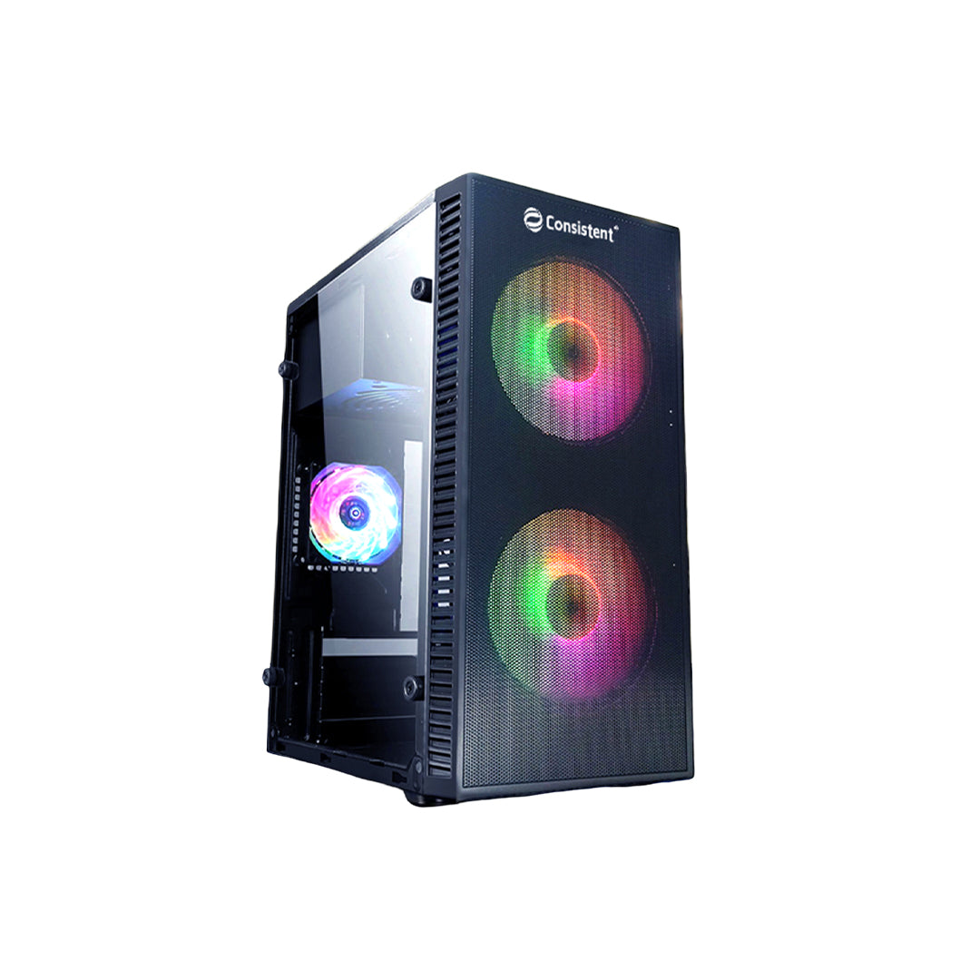 Mini ATX computer cabinet from Everest Store's Consistent SHAKTI series, featuring a sleek black design and front panel ports.