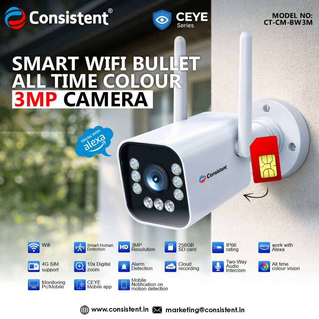 Consistent 3MP Smart Wi-Fi Bullet Camera CEYE Series | IP66 Outdoor Security Camera | Human Detection | CT-CM-BW3M
