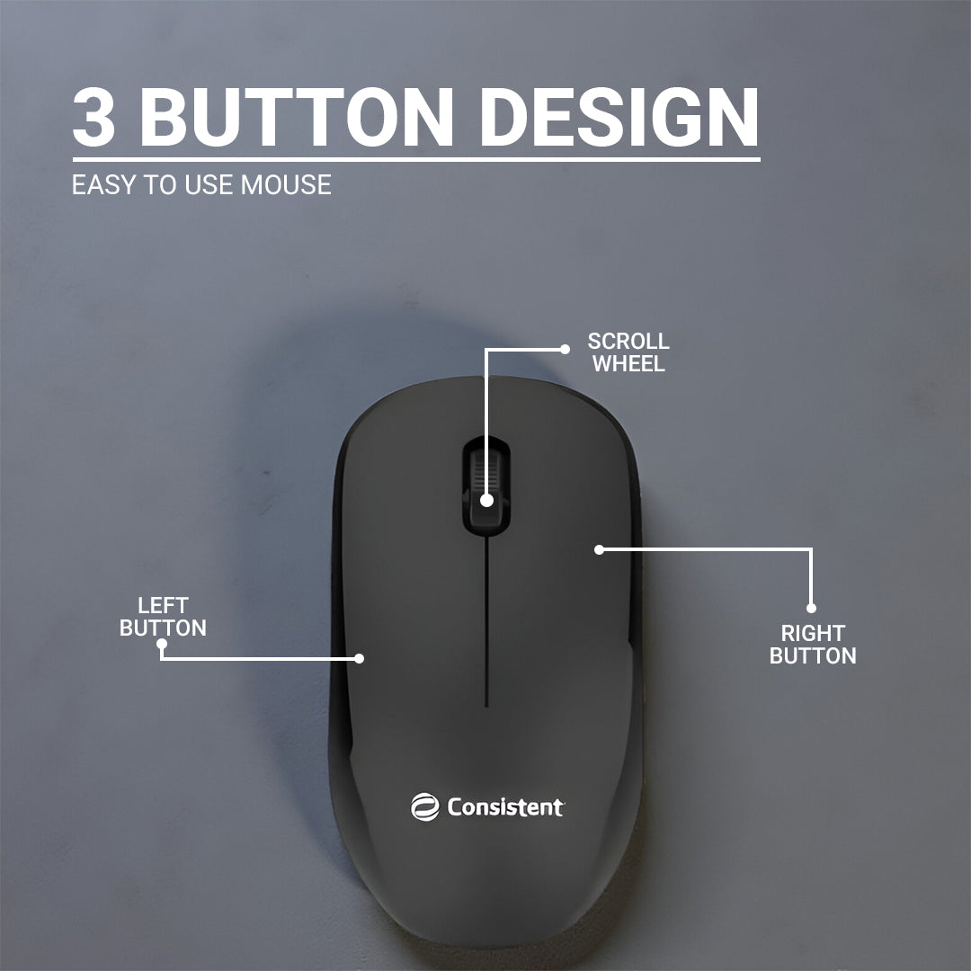 Black Consistent Speedoo Wireless Mouse with 2.4G USB receiver, portable optical office mouse for mobile and desktop use.