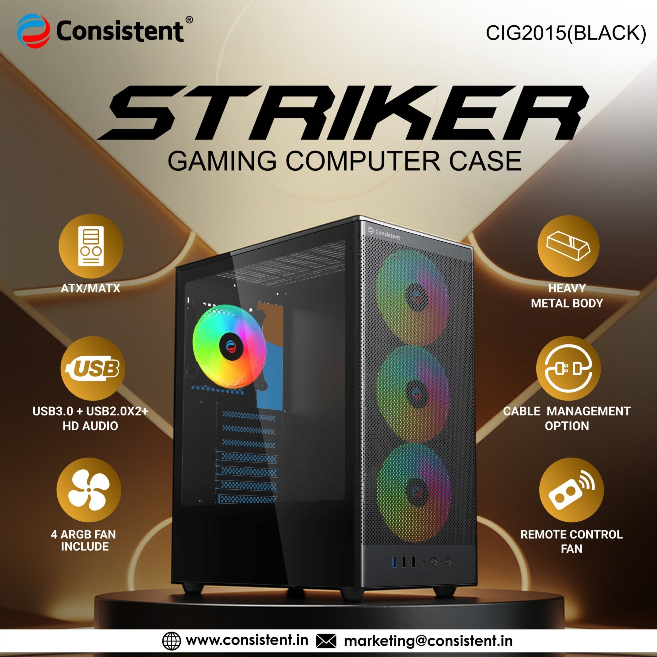 Consistent STRIKER Gaming Computer Case BLACK (CIG2015)