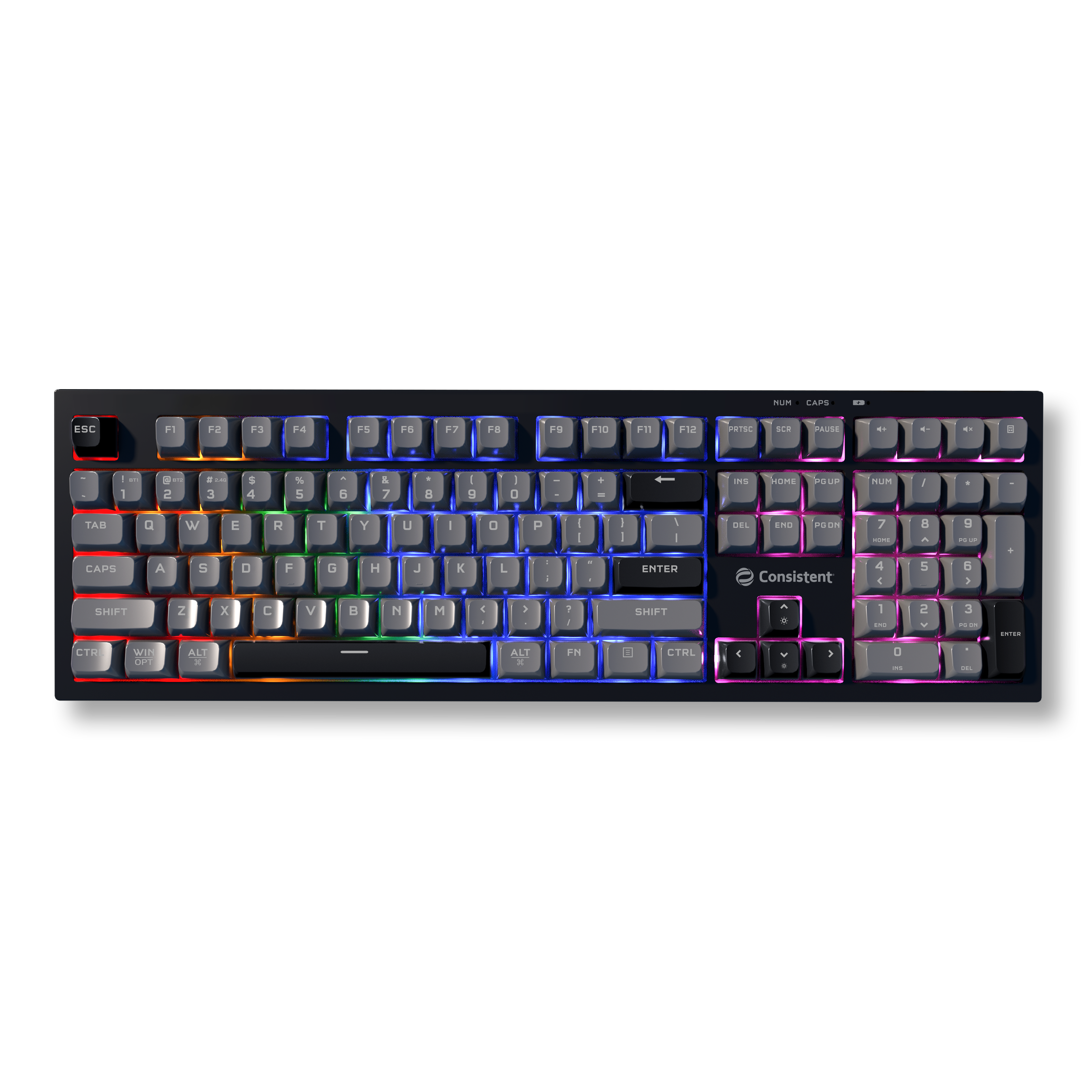 Consistent STORM Gaming Triple Mode Wireless RGB Keyboard (CTGK1130) for Windows, USB Plug-and-Play, Keystrokes, RGB lighting, Stylish Slim Design, 19 keys Anit-Ghosting.