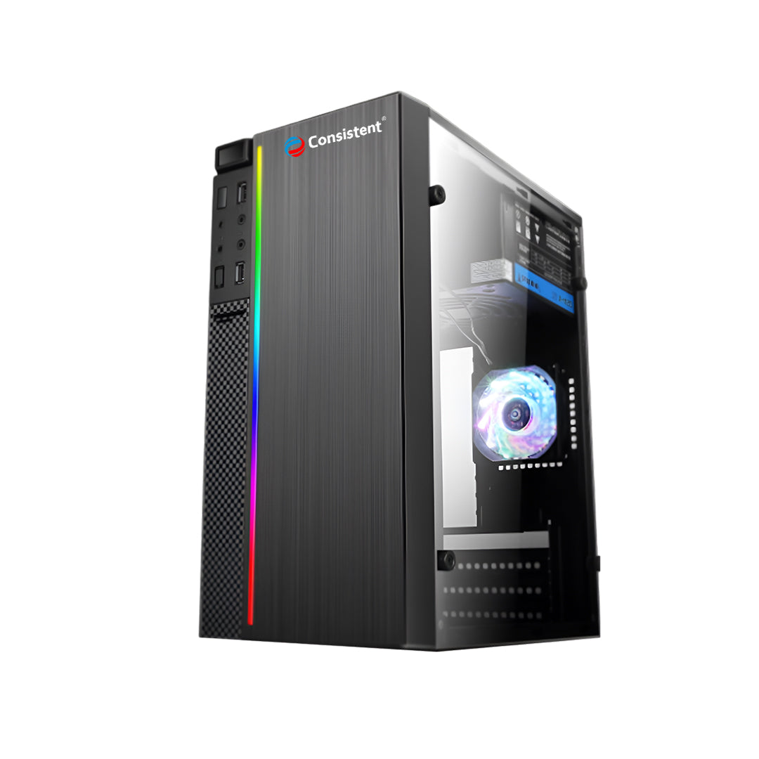 Mini ATX computer cabinet by Everest Store, TANDAV CEG1005, featuring a sleek black design with front ventilation and easy access panels.