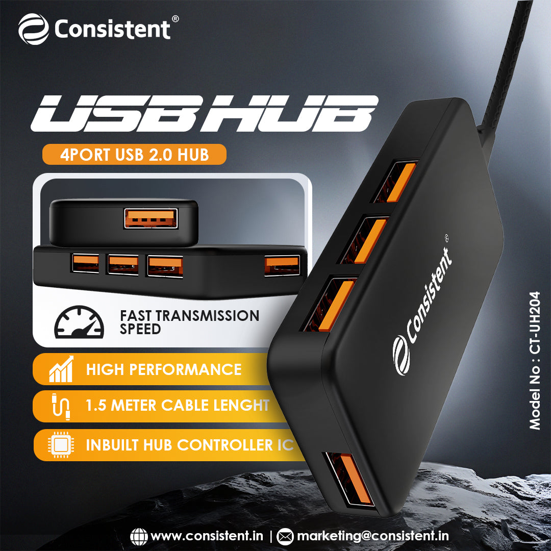 Consistent 4-Port USB 2.0 Hub (CT-UH204)