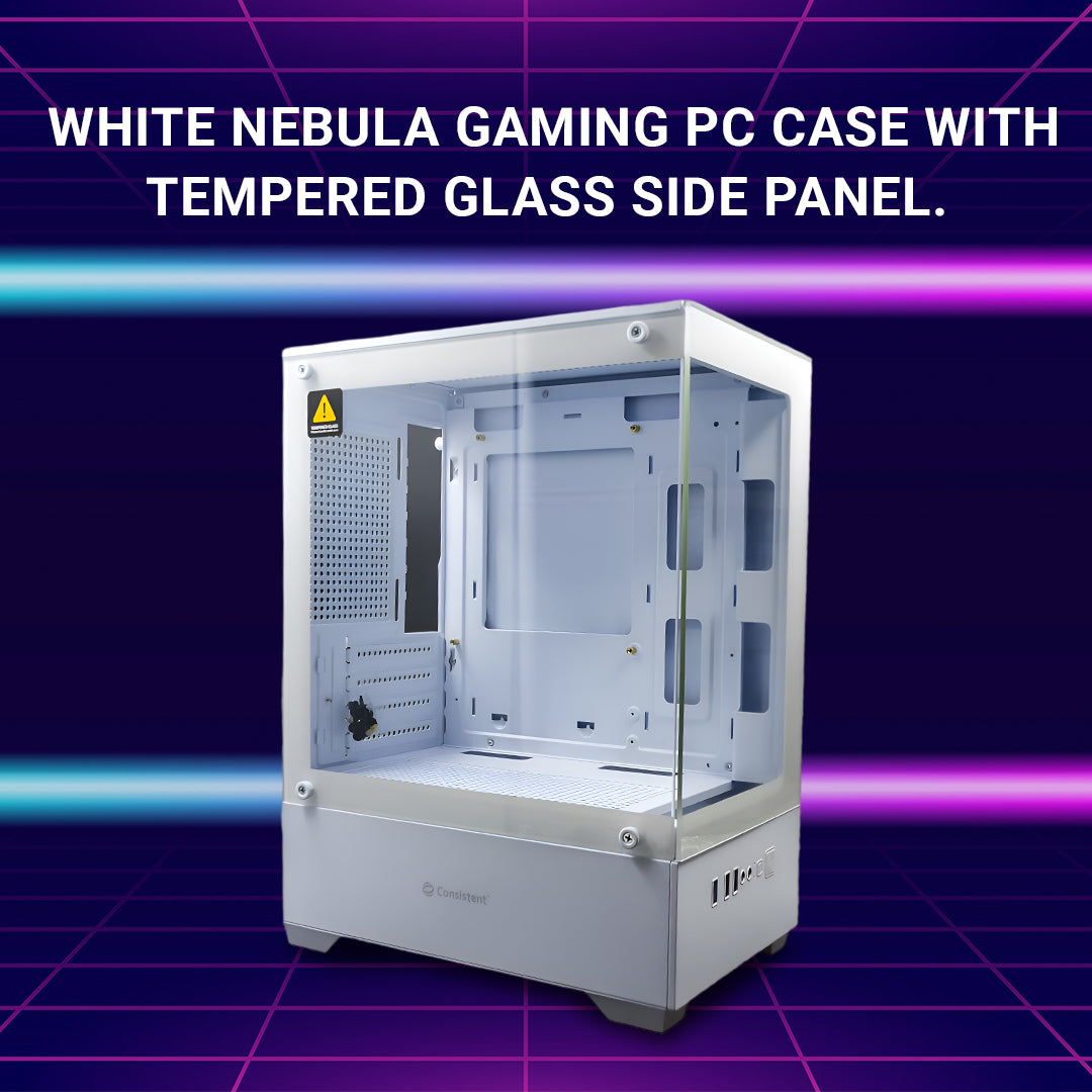 White Nebula Consistent PC Case CIP501 in micro-ATX and Mini-ITX support, with sleek design and ample airflow.