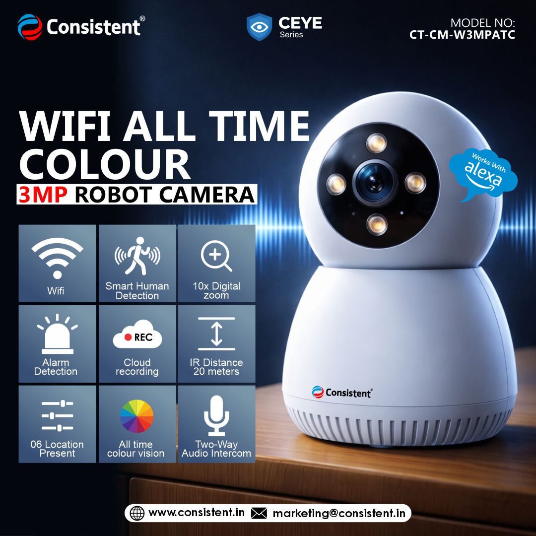 Consistent Wireless Wi-Fi 3MP Mini Robot Camera CEYE Series | Pan Tilt | Smart Human Detection | CT-CM-W3MPATC