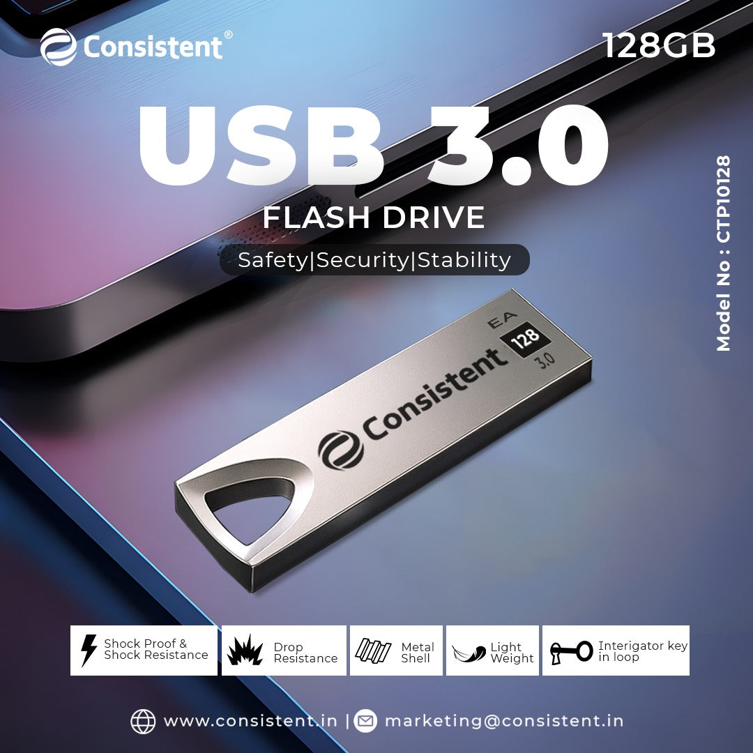 Consistent 128 GB Pen Drive 3.0 (Grey) 5 Year Warranty