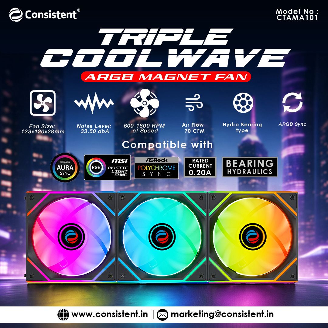 Consistent Triple Cool Wave – 3 In 1 ARGB Magnet Fan (CTAMC301)
