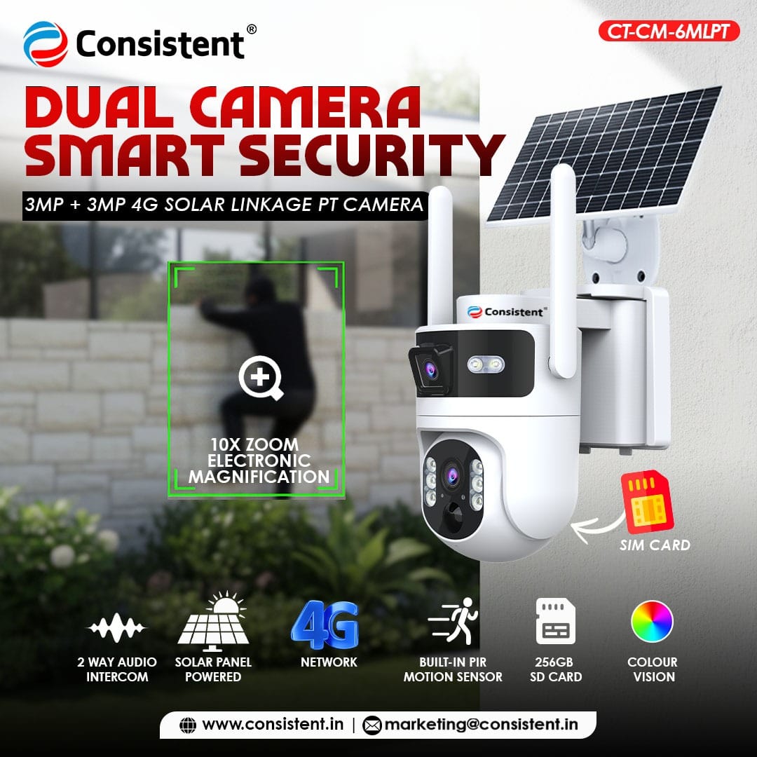 Consistent Dual Camera Smart Security – 4G Solar Linkage PT Camera (CT-CM-6MLPT)