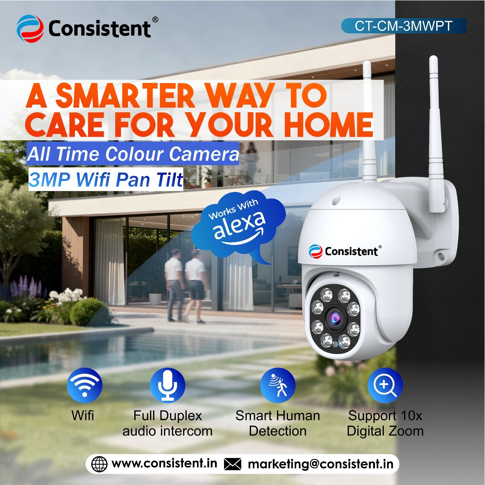 Consistent 3MP WiFi Pan Tilt Camera (CT-CM-3MWPT)