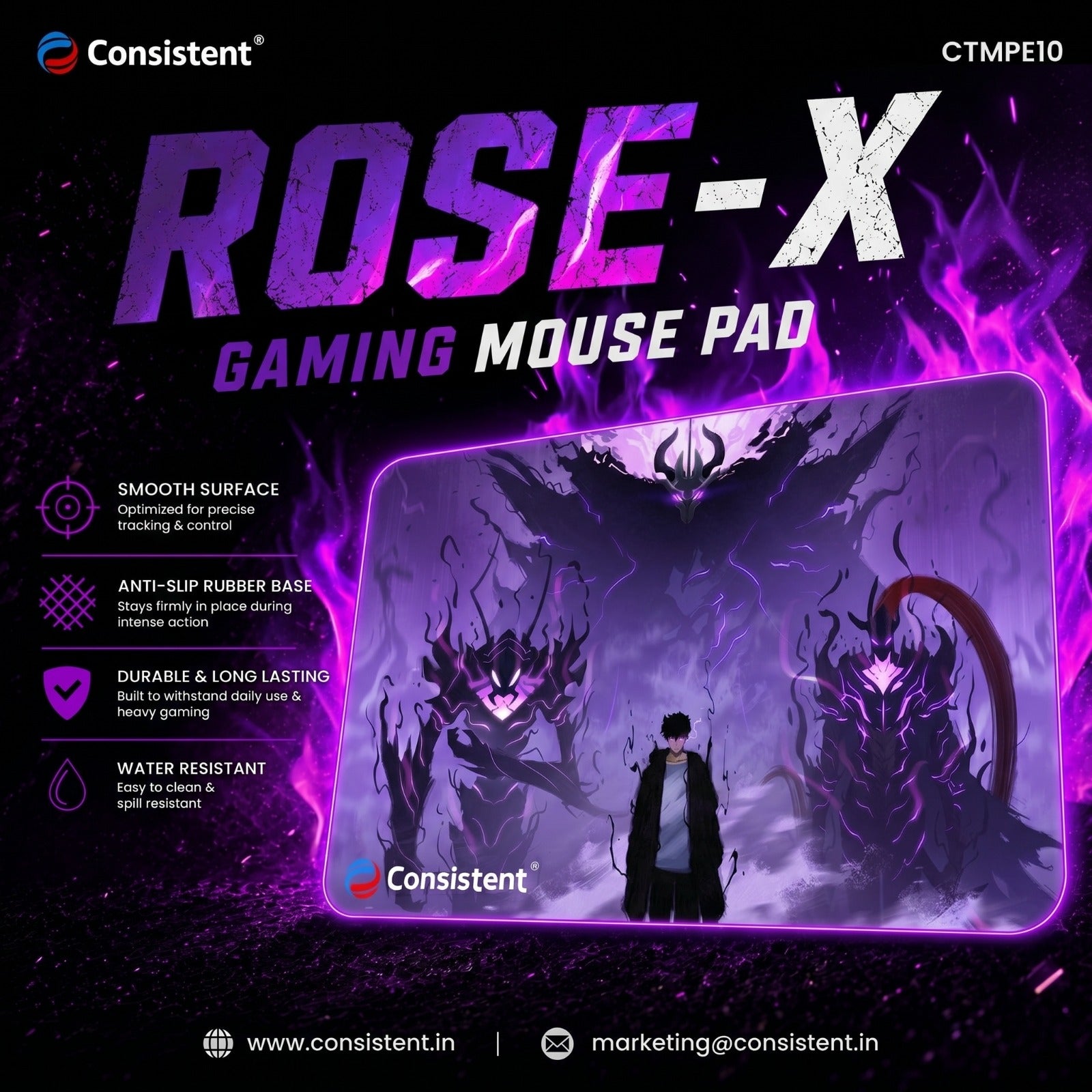 Everest Store Consistent Rose-X gaming mouse pad with floral design, smooth surface, and non-slip rubber base for precise control.