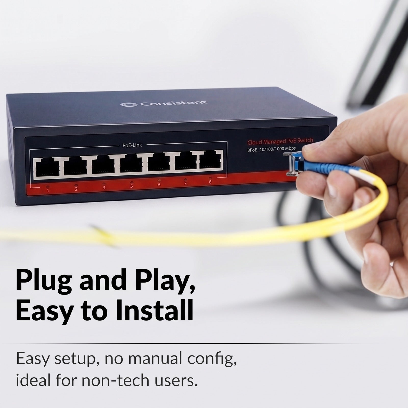 Consistent 8-Port Cloud Managed PoE Switch (CT-8P-CE)  | Gigabit 10/100/1000 Mbps | Up to 250m PoE Transmission | Plug &amp; Play