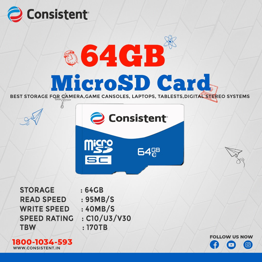 Consistent Micro SD Card 64Gb 5 Year High Performance Warranty.