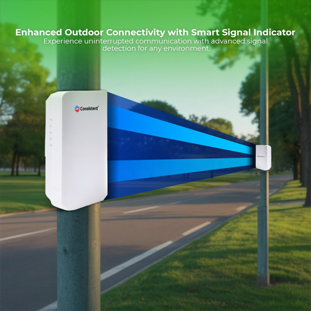Consistent Wireless Bridge 2.4GHz, 1Km Range Long Range Outdoor CPE for PtP and PtMP Transmission | Point to Point Wireless Bridge | 6dBi, 1km+ | Passive PoE Powered w/Free PoE Injector | White | Pair Set