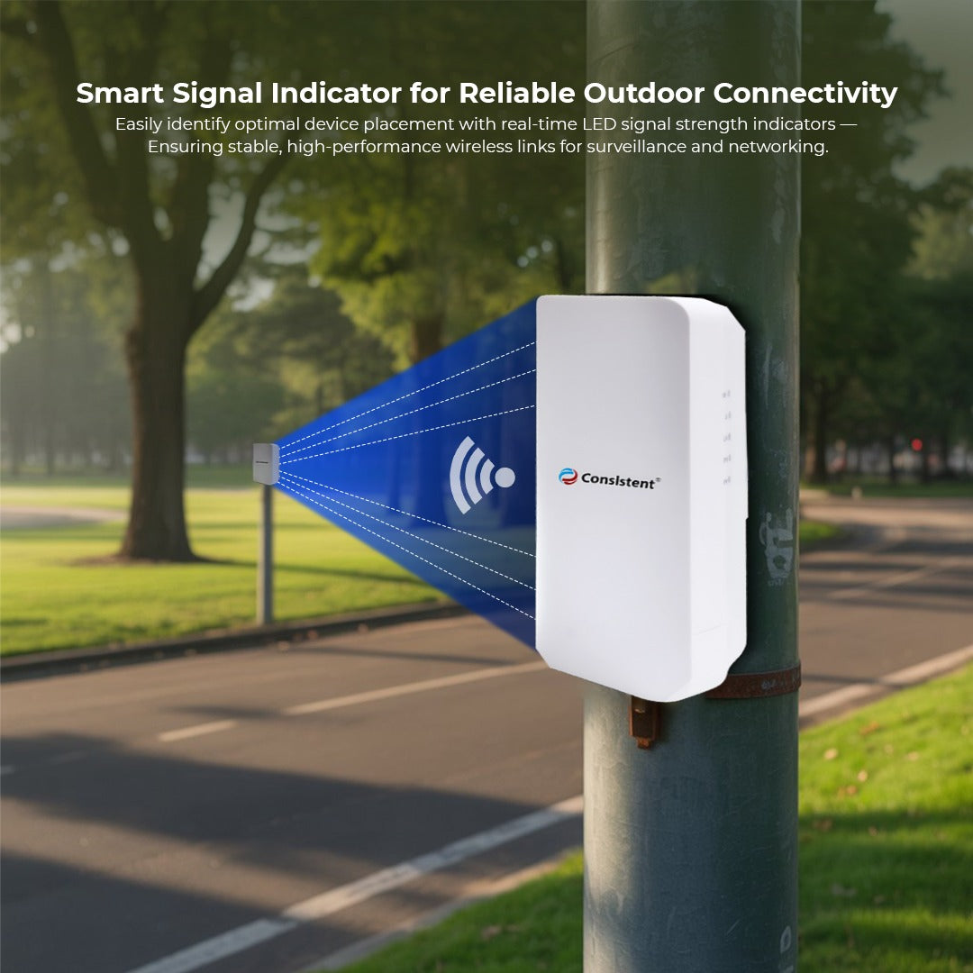 Consistent Wireless Bridge 2.4GHz, 1Km Range Long Range Outdoor CPE for PtP and PtMP Transmission | Point to Point Wireless Bridge | 6dBi, 1km+ | Passive PoE Powered w/Free PoE Injector | White | Pair Set