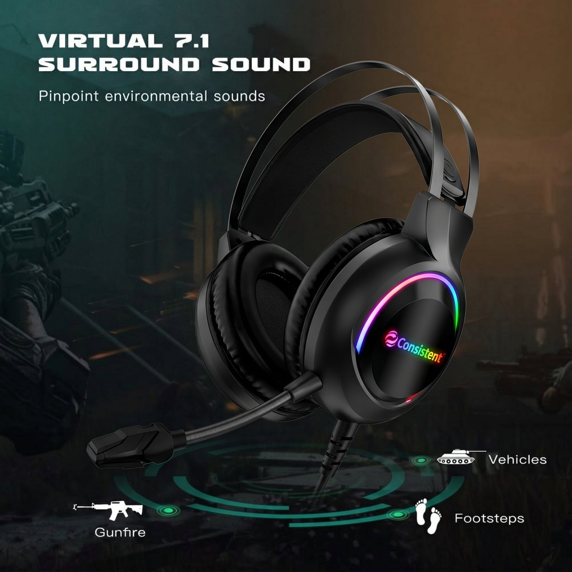 Wired gaming headset with adjustable headband and large ear cups, featuring the Consistent BASS X logo on Everest Store's CTGHR050.
