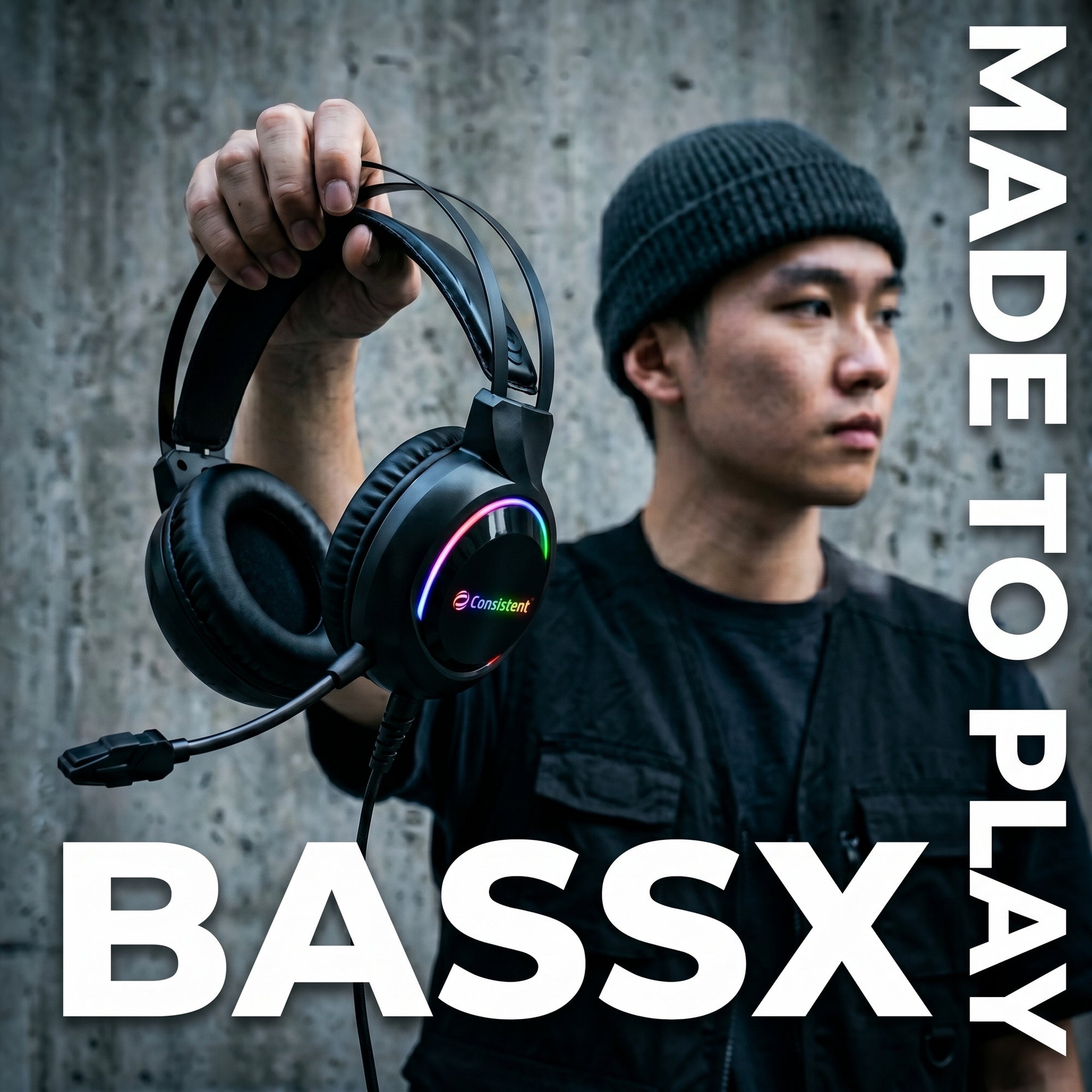 Wired gaming headset with bass-enhanced ear cups and adjustable headband, designed for immersive gaming experiences.