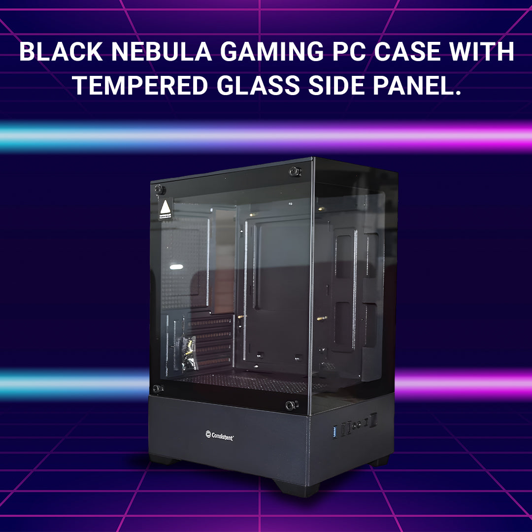 Computer PC Case (CIP501) Black Nebula Gaming Cabinet - Black | Support Micro-ATX, Mini-ITX
