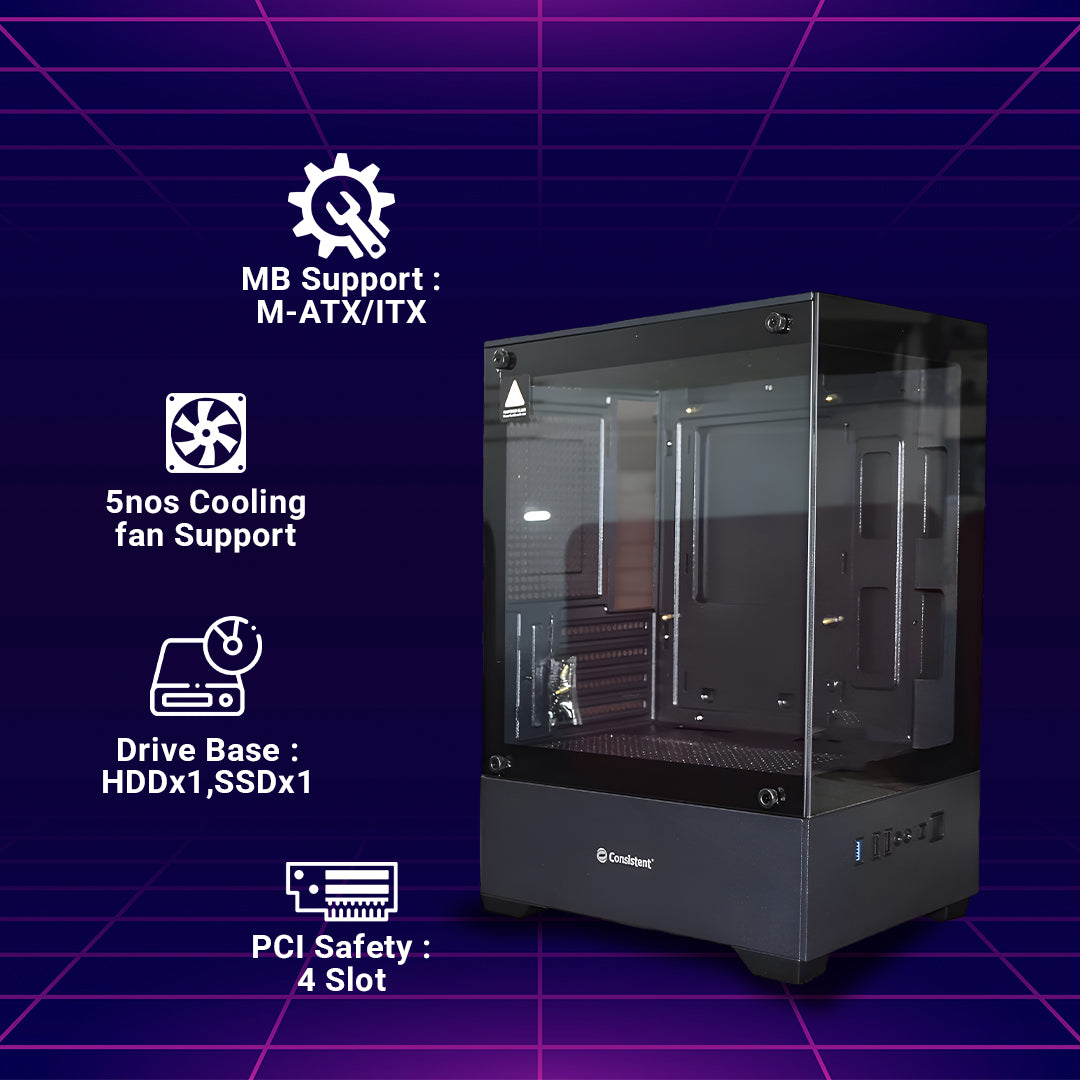 Computer PC Case (CIP501) Black Nebula Gaming Cabinet - Black | Support Micro-ATX, Mini-ITX