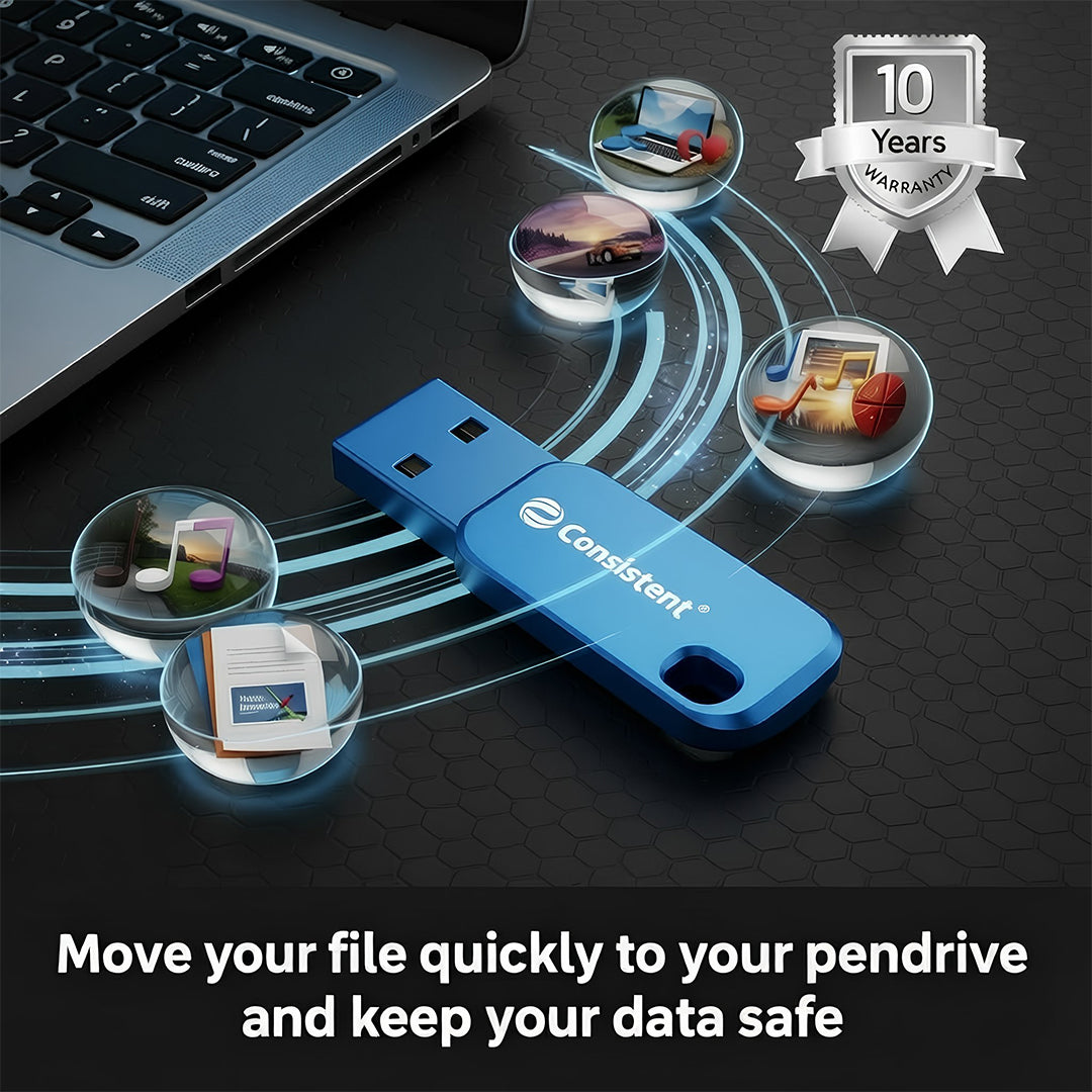 Consistent 2.0 Blaze USB pen drive 16GB in black with silver accents, showing the compact, portable design and brand logo.