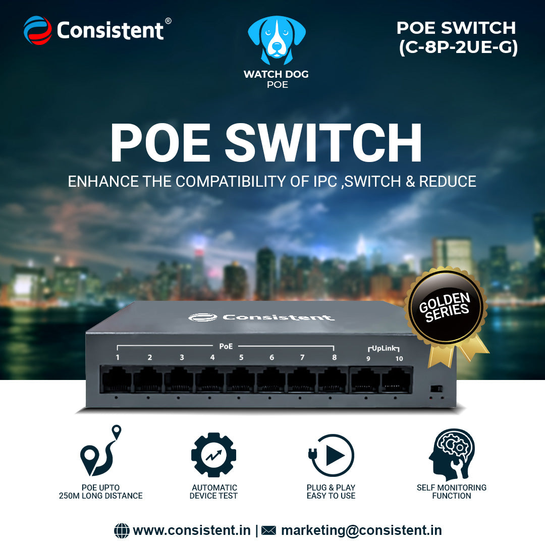 Consistent POE Switch 8CH Gold (C-8P-2UE-G)
