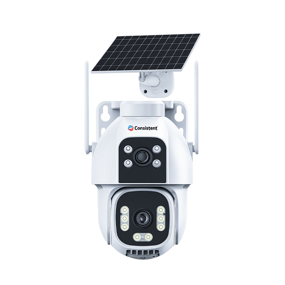 Consistent 4G LINKAGE Pan tilt Solar Camera , 3MP+3MP Dual lens, Two Way Communication Camera