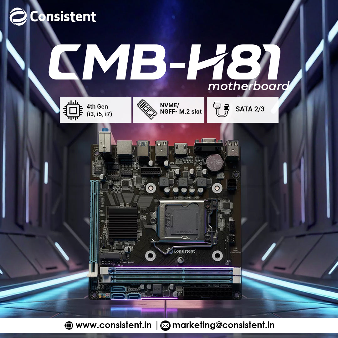 Consistent H-81 Motherboard 4th Gen i3, i5, i7, DDR3 Slots for RAM, Motherboard with Sound Card, SATA 2&3, 3Y Warranty