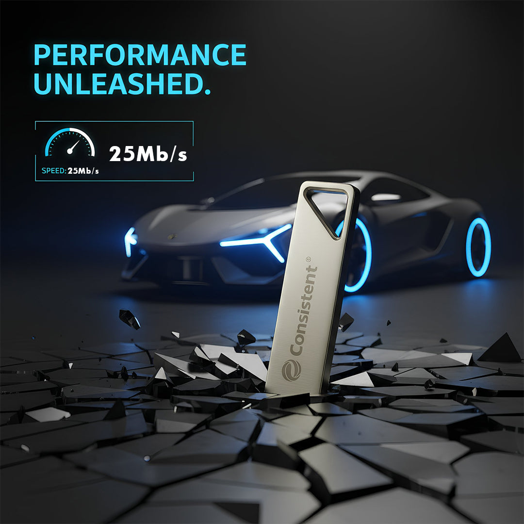Crystal-clear 64GB USB pen drive from Consistent InfoSystems Pvt. Ltd., featuring a sleek, transparent design.