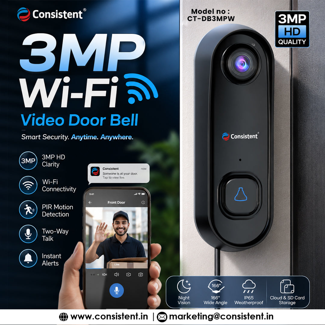 Consistent 3MP Wi-Fi Video Door Bell with PIR Motion Detection & Two-Way Audio (CT-DB3MPW)