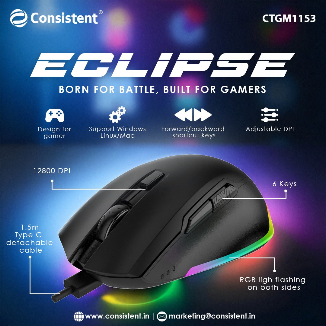 Consistent Eclipse Wired Gaming Mouse Black - (CTGM1153)