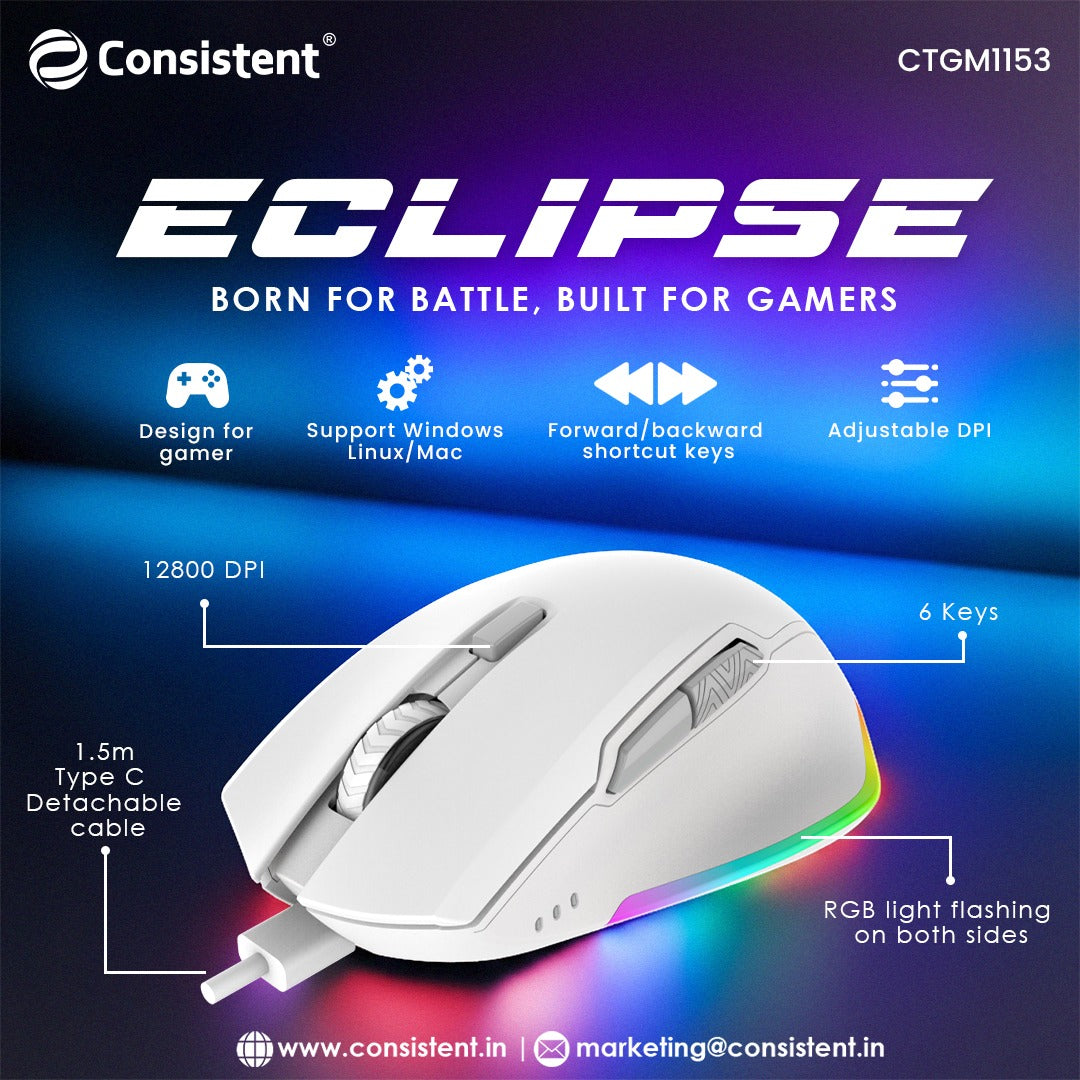 Consistent Eclipse Wired Gaming Mouse White (CTGM1153)