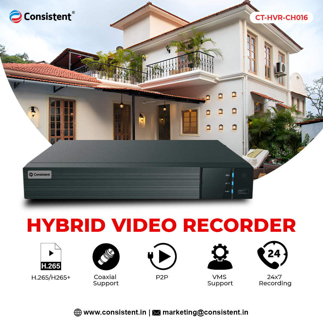 Consistent 16 Channel HVR 5-in-1 Hybrid Video Recorder | Supports 5MP/4MP/1080P HD-TVI, AHD, CVI, CVBS Analog & IP Cameras | H.265+ Compression, Motion Detection & Remote View